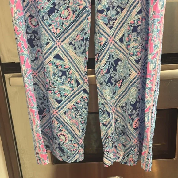 Lilly Pulitzer Bal Harbour Zanzibar Blue Mid-Rise Palazzo Flowy Pants XL beach - Picture 4 of 10
